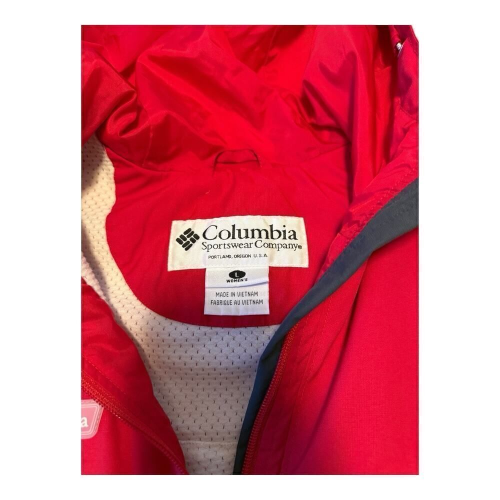 Vintage 90s Columbia Red White Hooded Sailing Squall Jacket Windbreaker Sz L - Picture 6 of 9